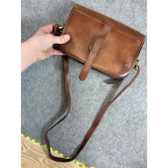 Vintage 80s Dooney & Bourke All Weather Leather Saddle Bag Turn Lock Green Brown - Picture 6 of 8